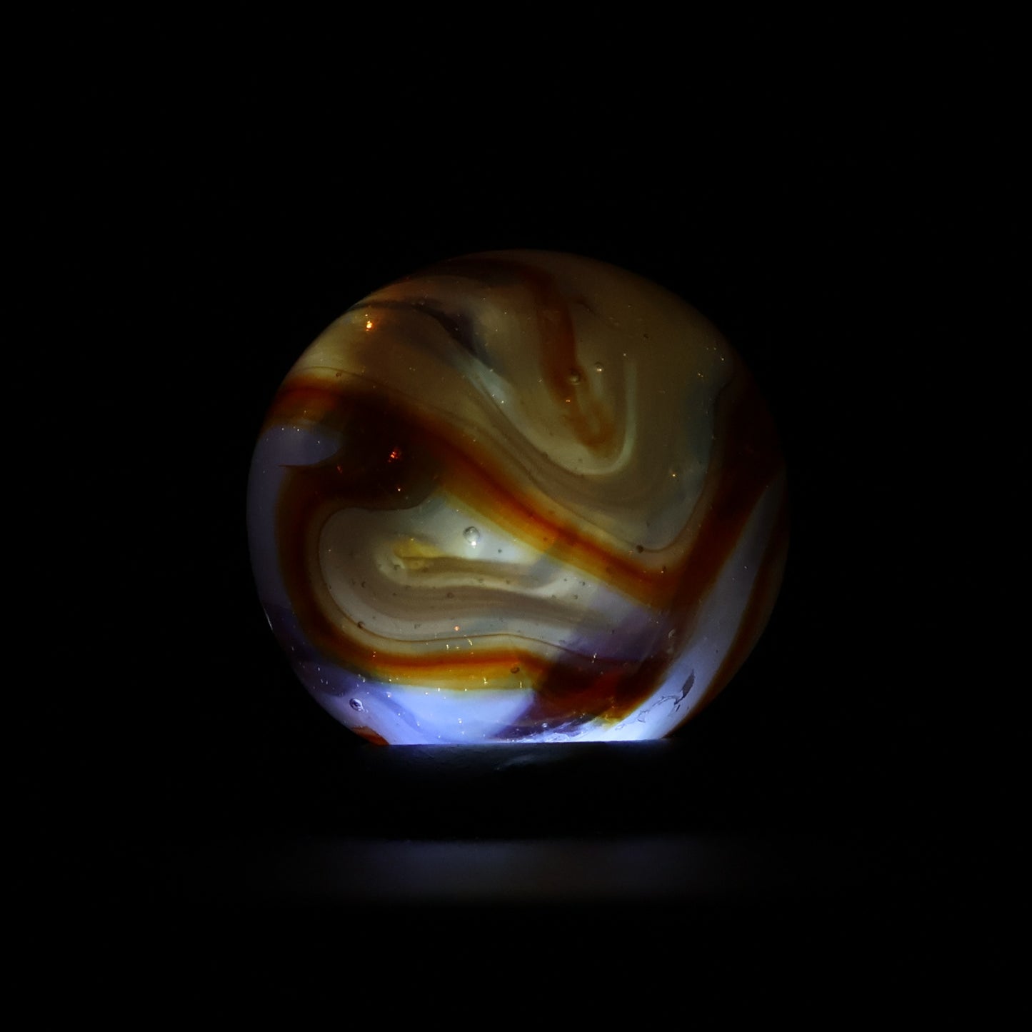 5/8" Gorgeous Vintage Swirl Marble Clear Base with Red & White Ribbons