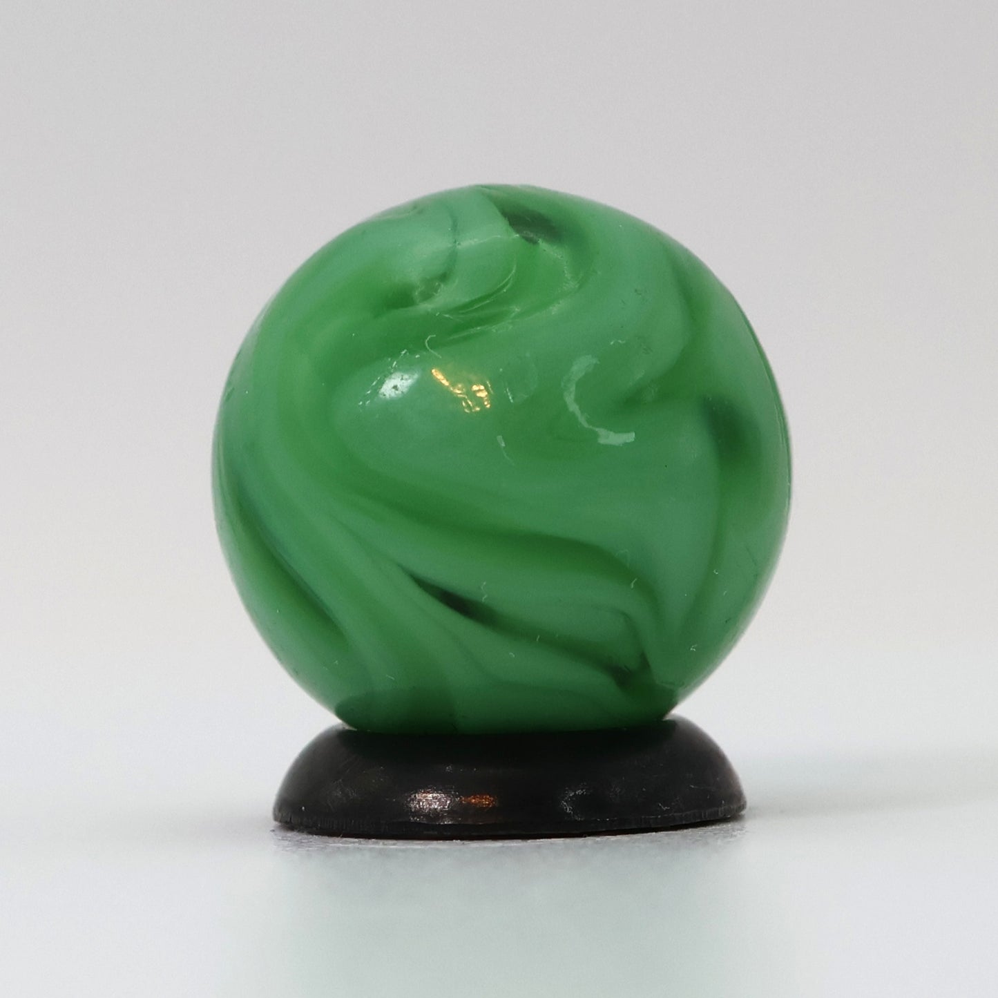 5/8" Vtg Swirl Marble - Busy Pattern Translucent Base w Green Ribbons M-