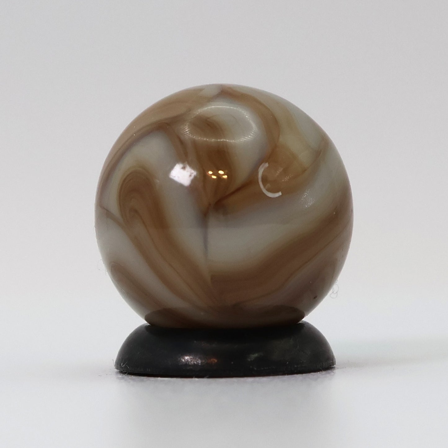 VINTAGE 5/8" Swirl Marble Translucent brown & white ribbons in clear base M-