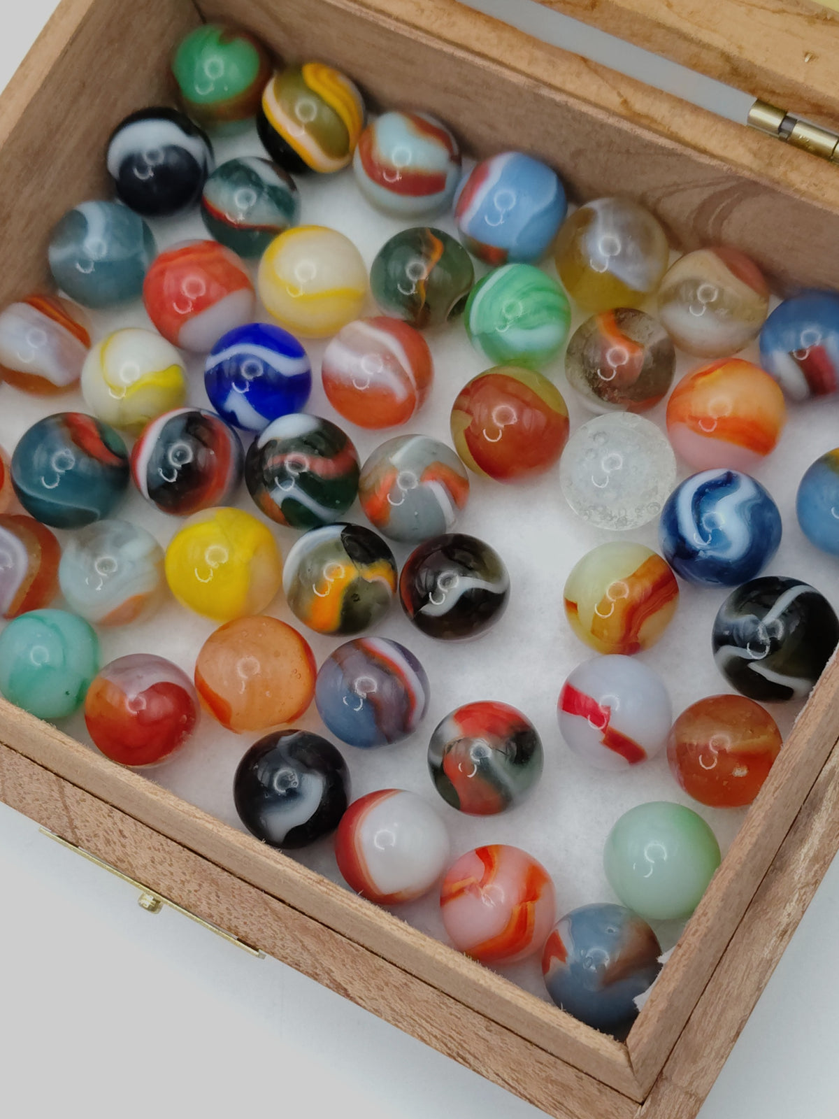 50 Peltier Glass Co. Rainbo marbles -Variety - No two alike! M- to M