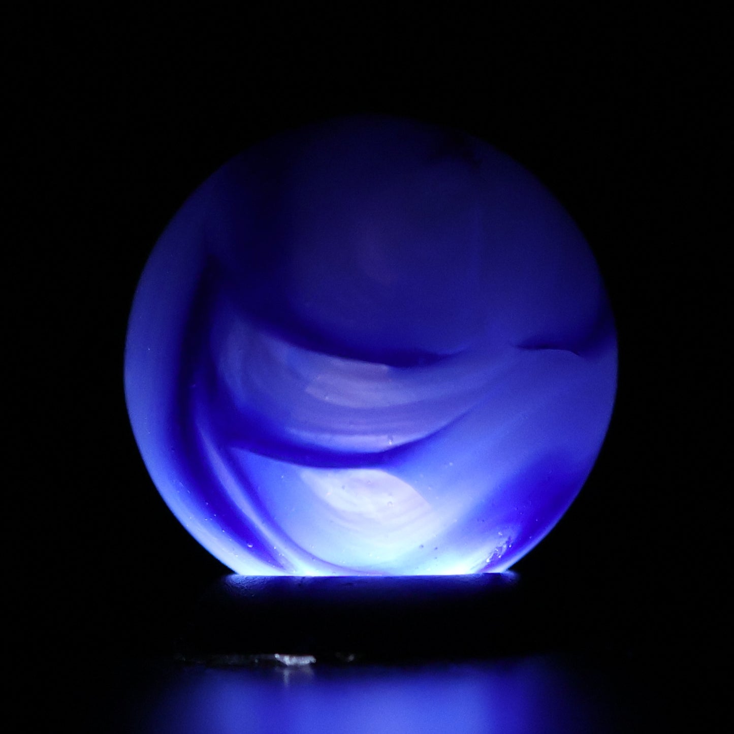 5/8" Translucent Base Marble with feathered wispy white & cobalt ribbons M-