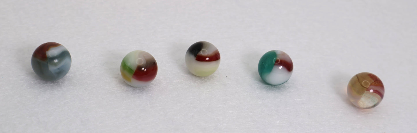 5pk 5/8" Vitro Agate Marble Mix Tri-lite, aquamarine, buttermilk? NM-M