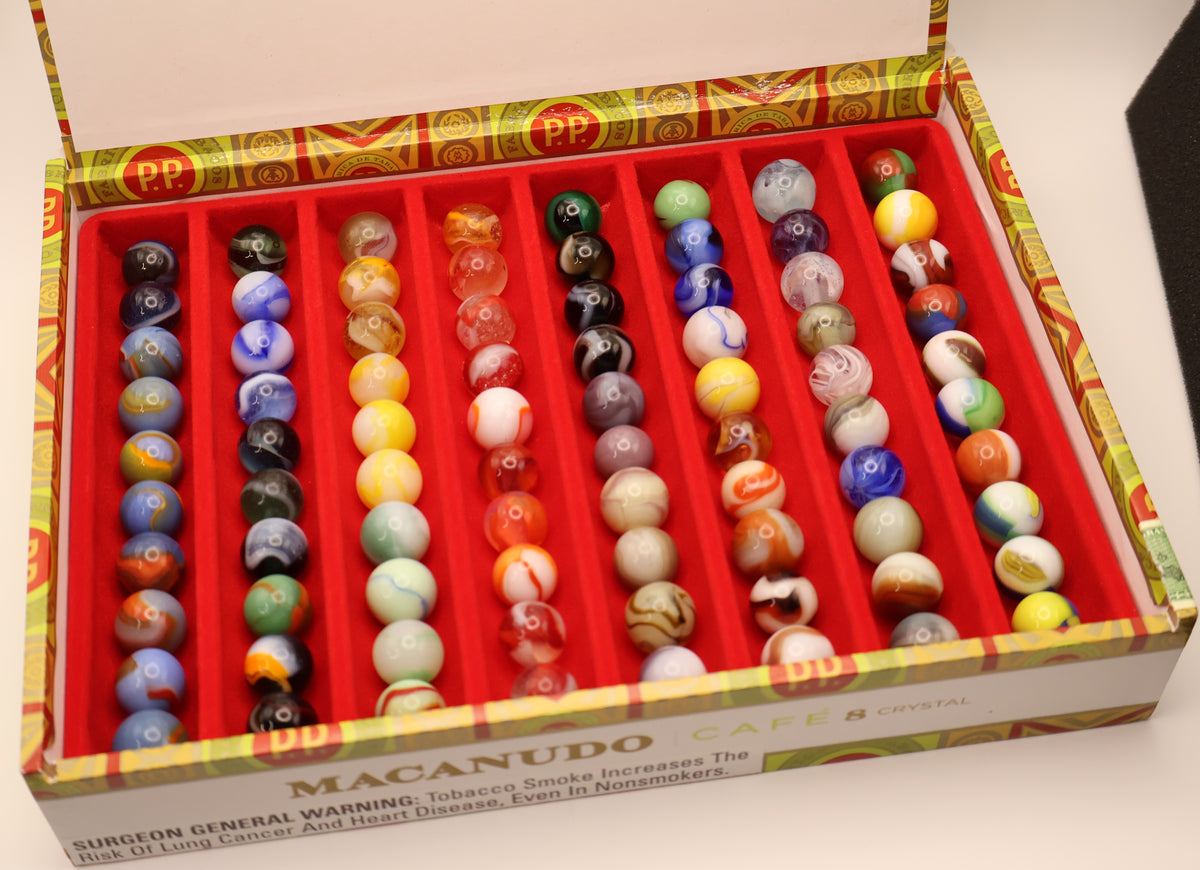 Cigar Box with Rows of Marbles M- to MINT see desc for makers