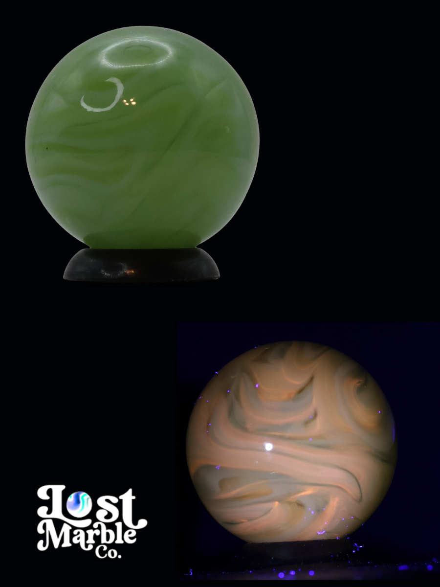 3/4" Translucent Green Swirl Marble Busy Pattern - Pink UV! MINT
