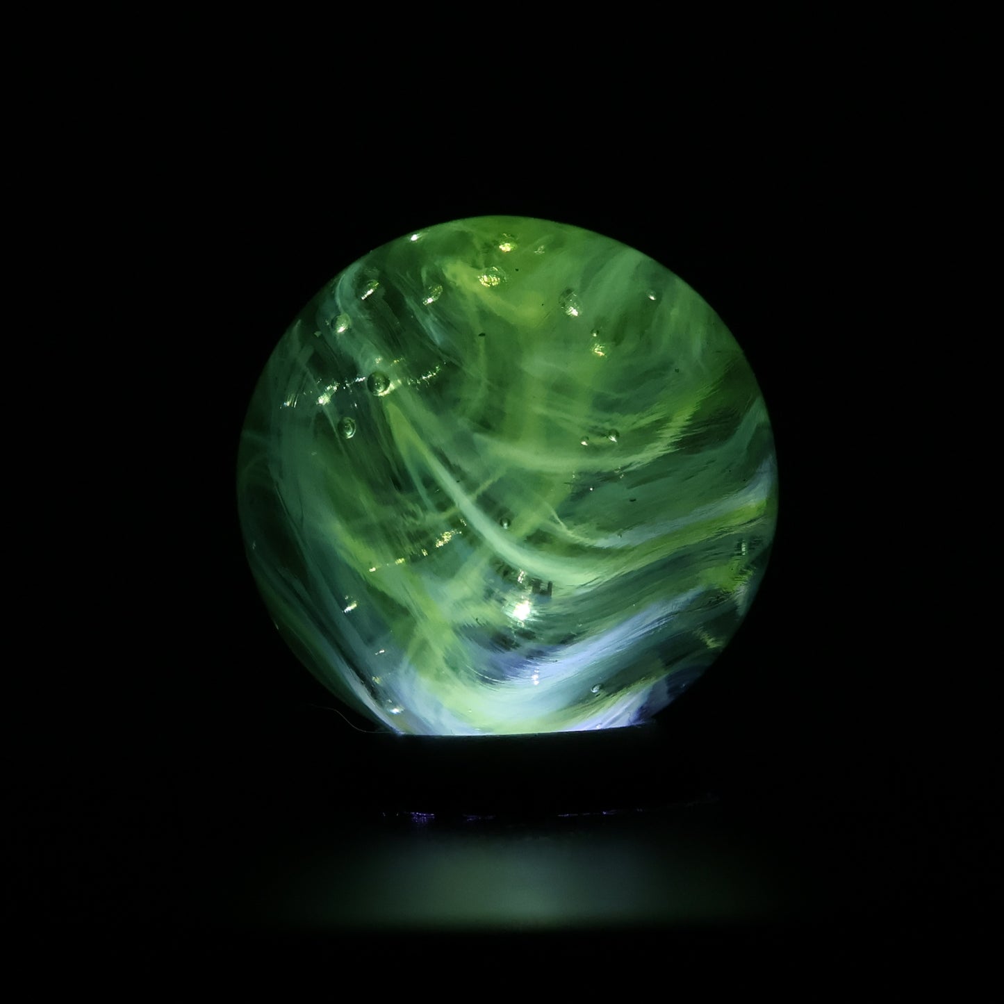 3/4" Green Wire Pull Marble UV glows Orange, gorgeous backlit photo MINT