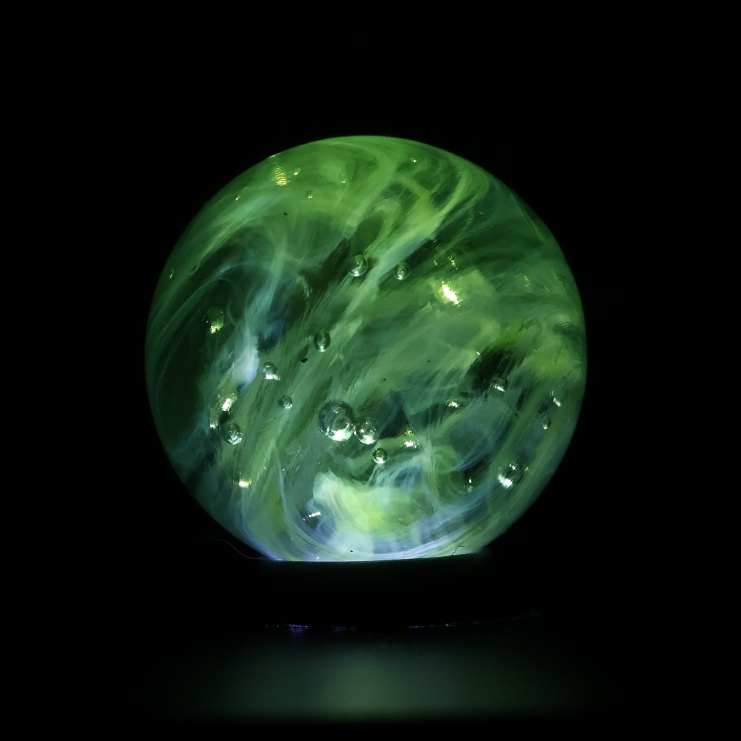 3/4" Green Wire Pull Marble UV glows Orange, gorgeous backlit photo MINT