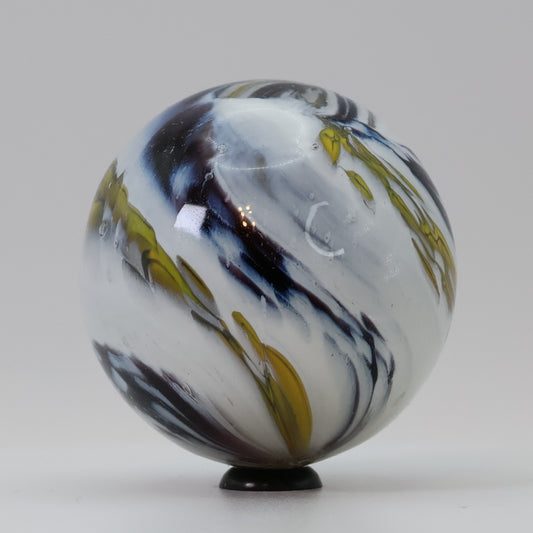 1 15/16" Contemporary Handmade Marble Unsigned, spiral white , yellow, purple M-
