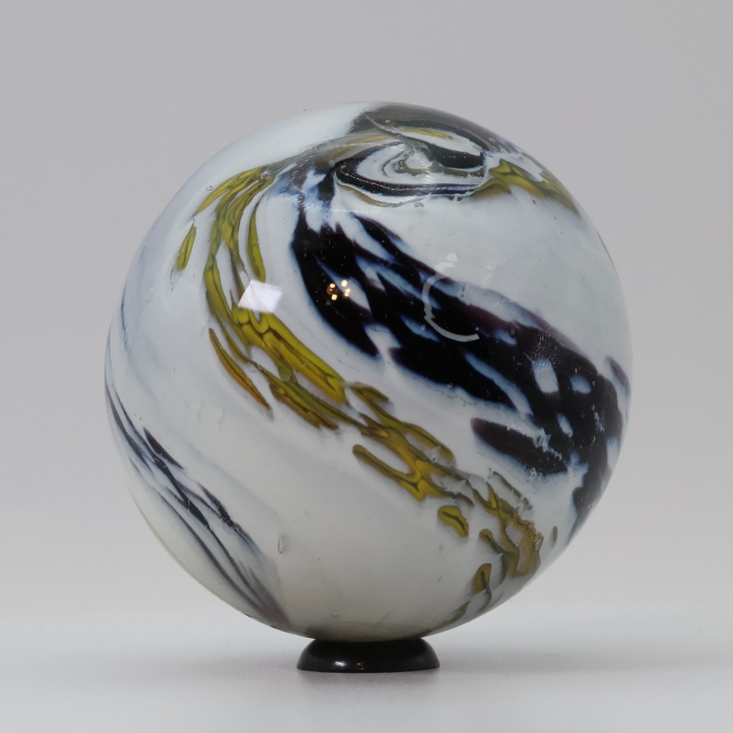 1 15/16" Contemporary Handmade Marble Unsigned, spiral white , yellow, purple M-