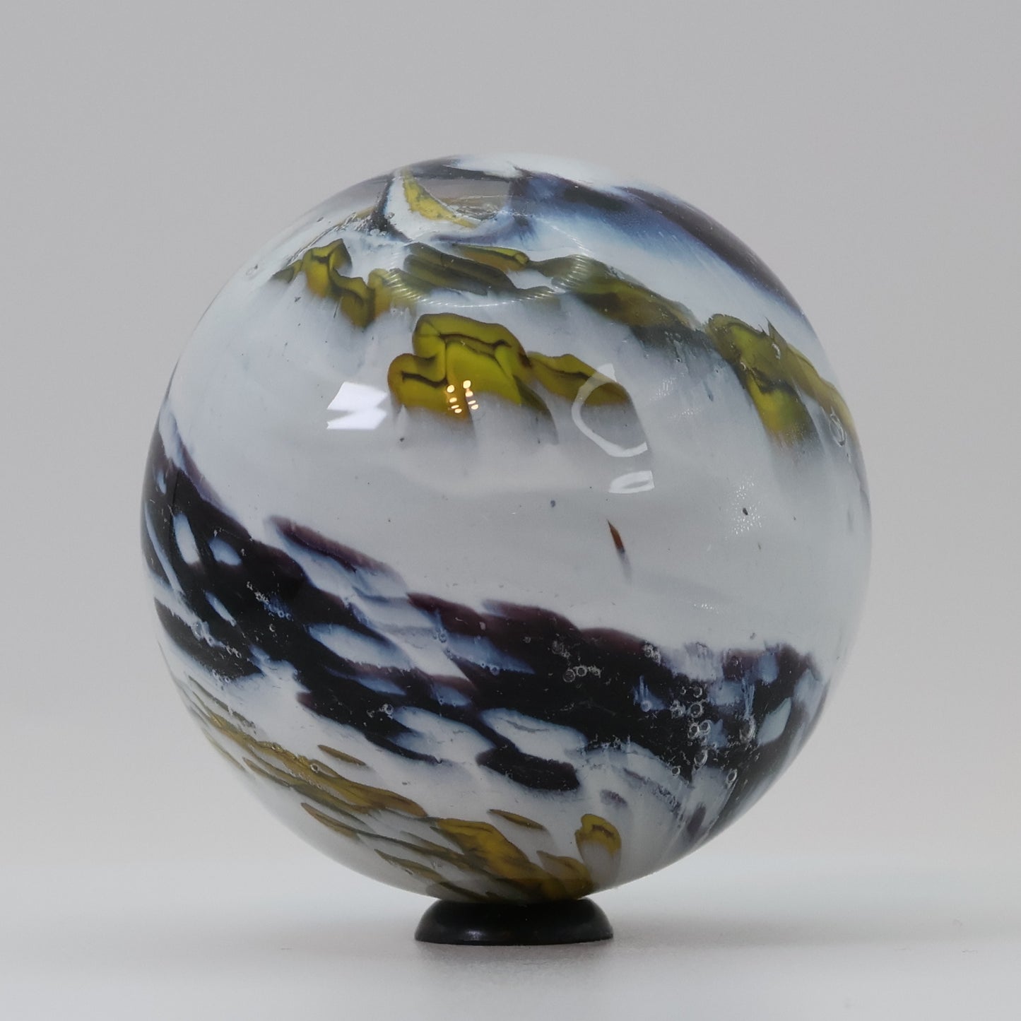 1 15/16" Contemporary Handmade Marble Unsigned, spiral white , yellow, purple M-