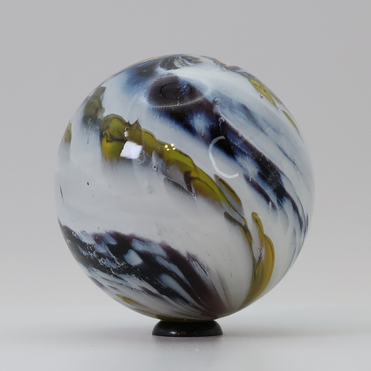 1 15/16" Contemporary Handmade Marble Unsigned, spiral white , yellow, purple M-