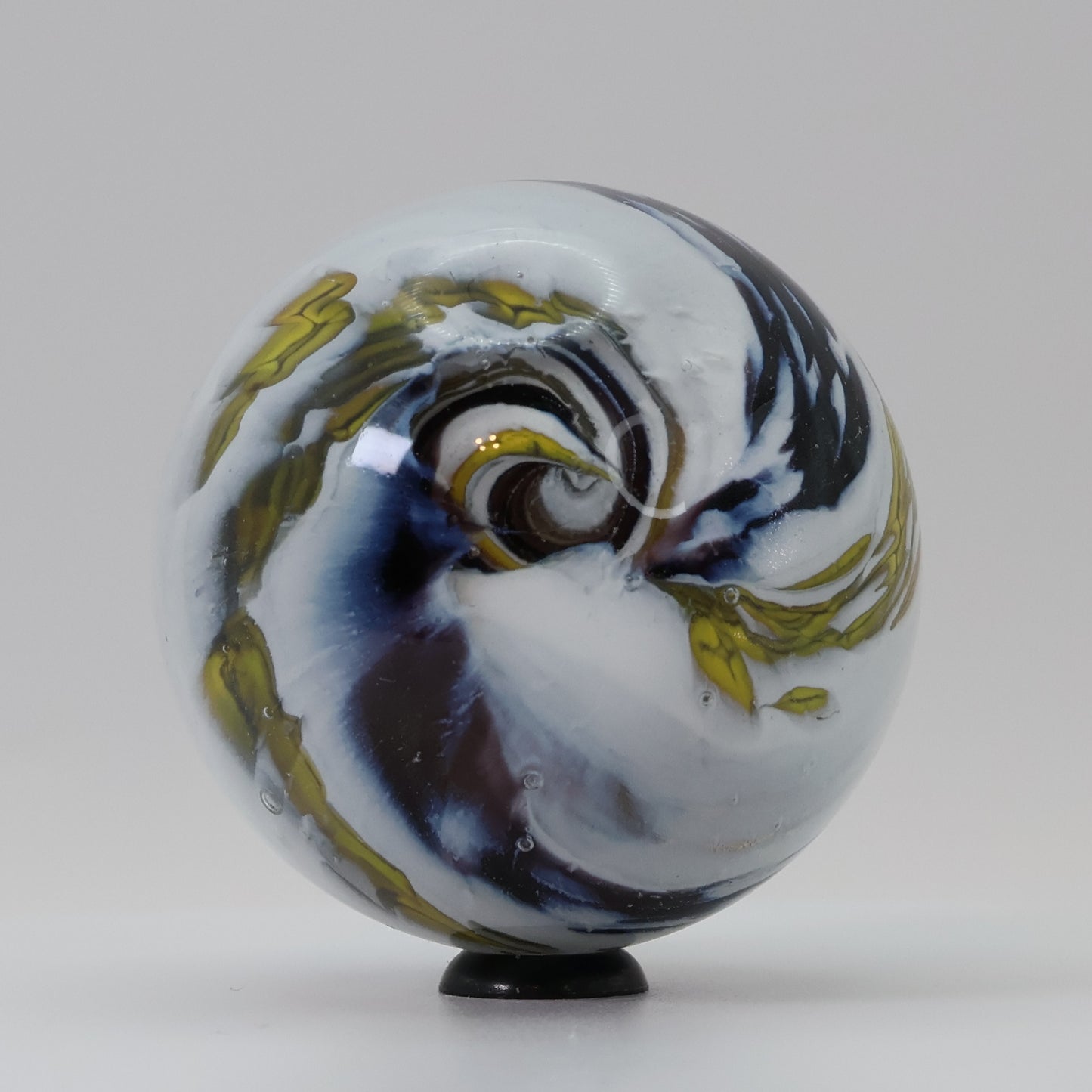 1 15/16" Contemporary Handmade Marble Unsigned, spiral white , yellow, purple M-