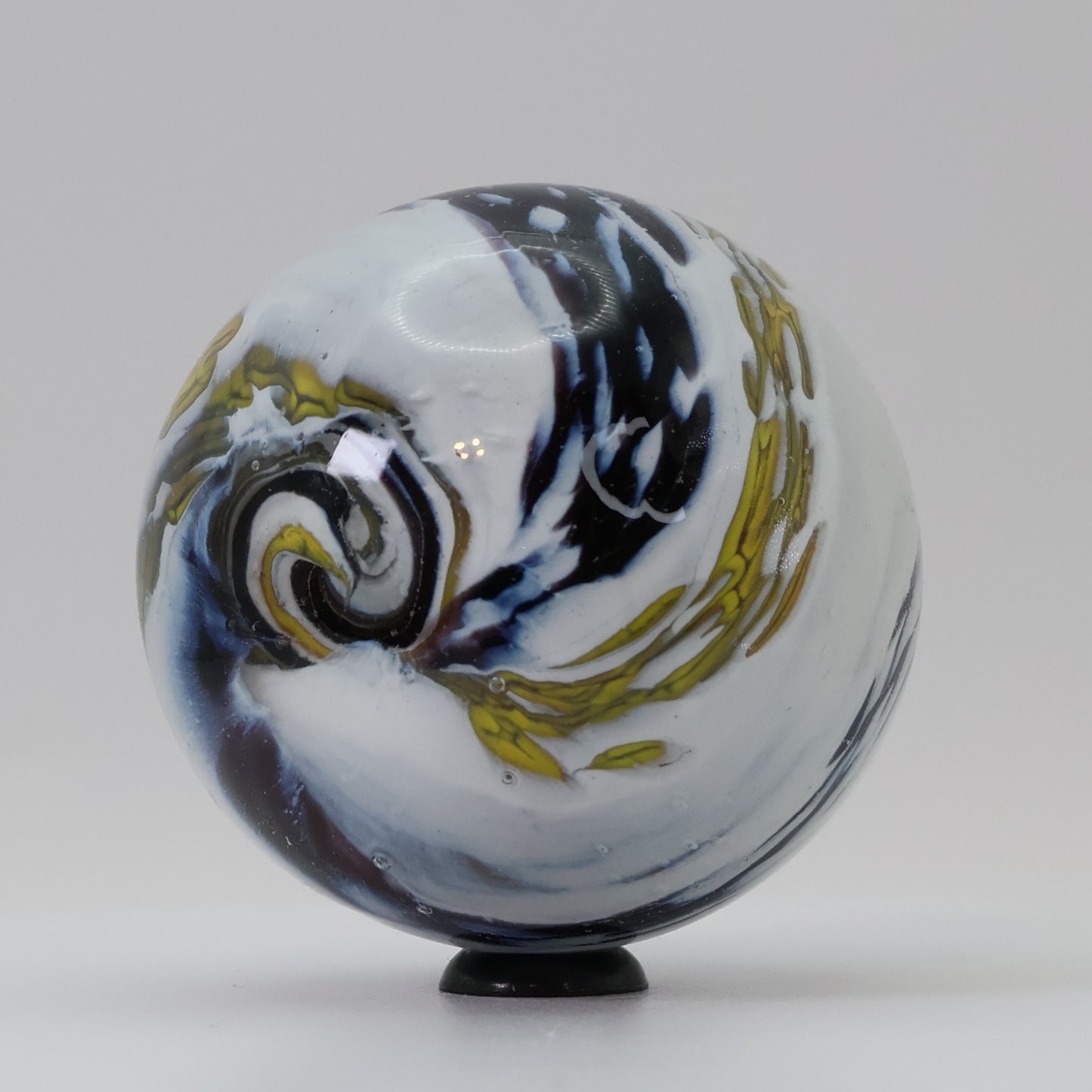 1 15/16" Contemporary Handmade Marble Unsigned, spiral white , yellow, purple M-