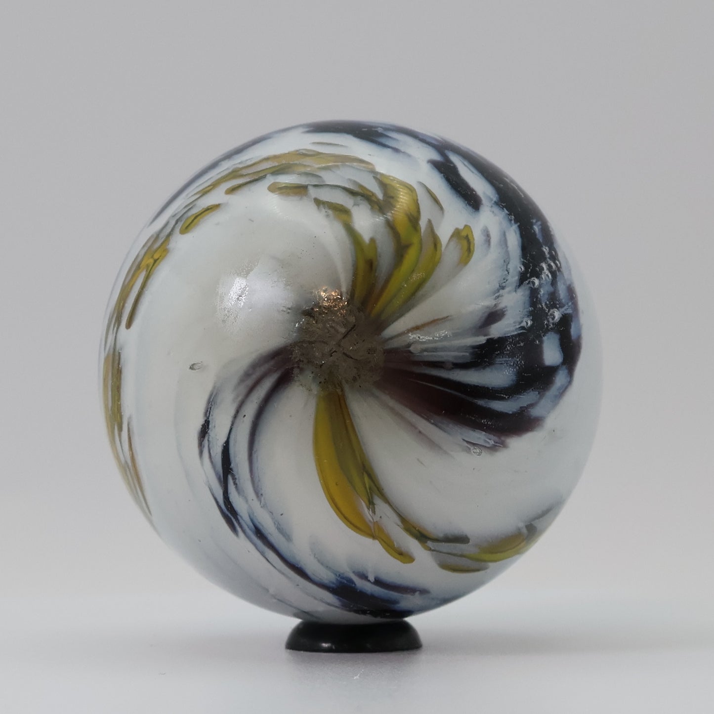 1 15/16" Contemporary Handmade Marble Unsigned, spiral white , yellow, purple M-