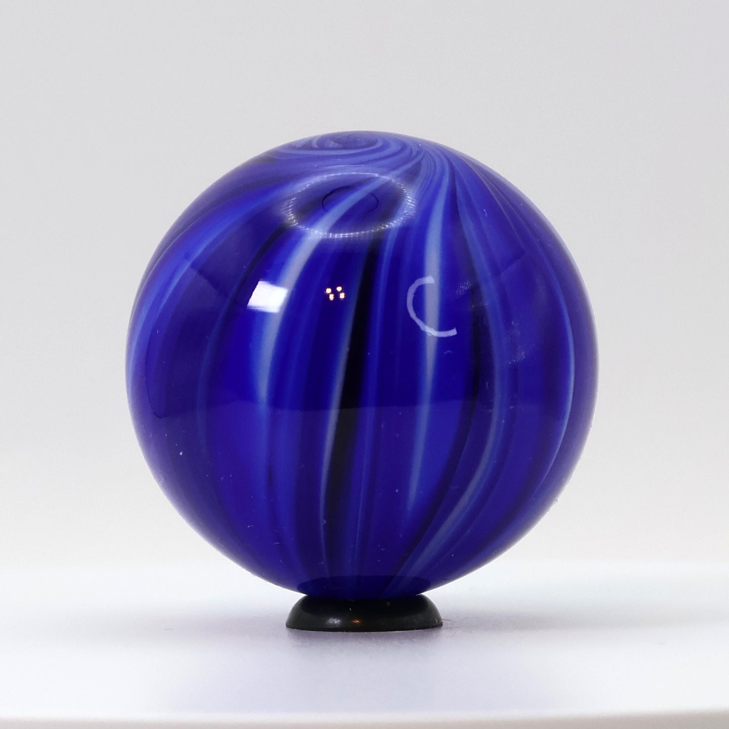 1 9/16" Unsigned Handmade Contemporary Marble- cobalt blue & white spiral M-