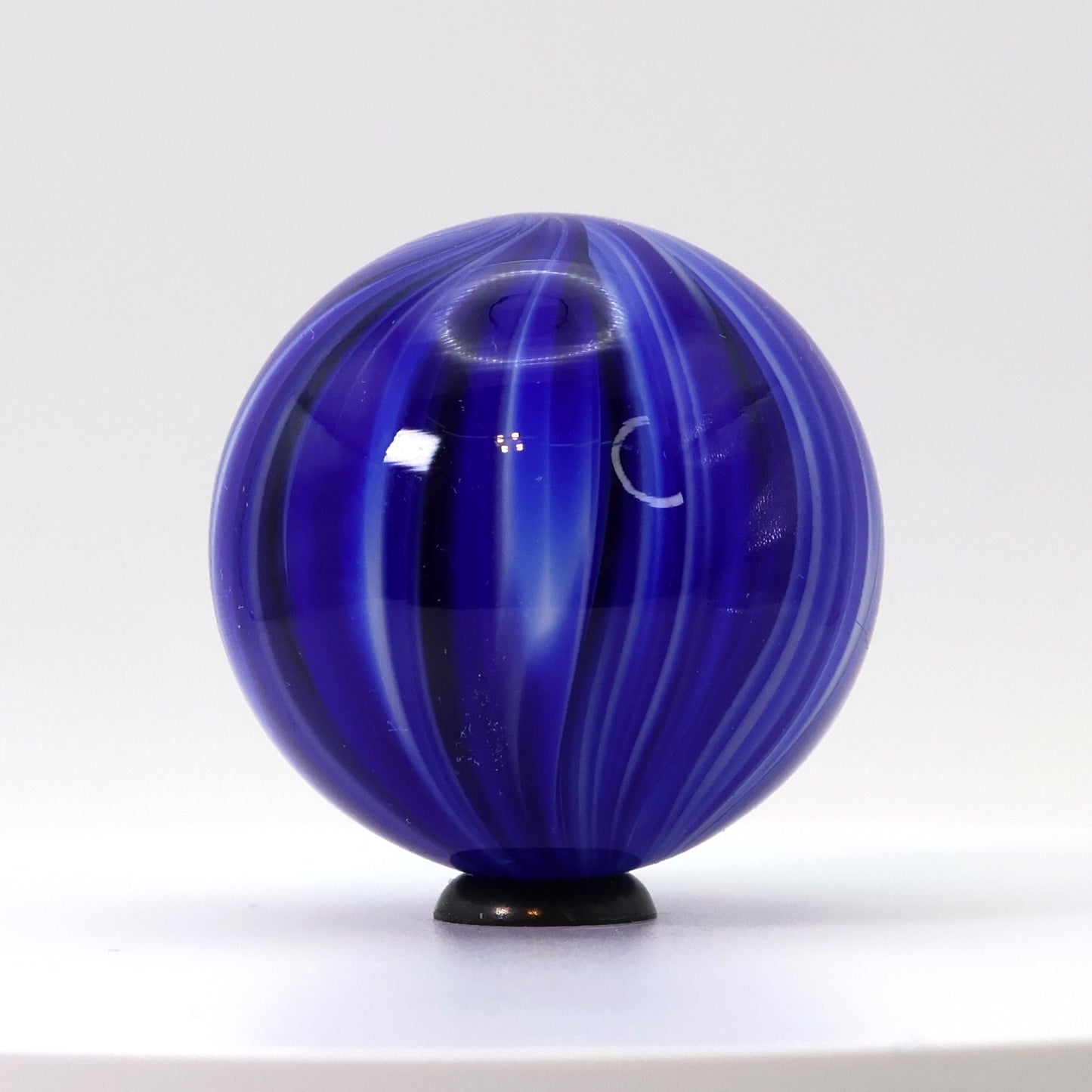 1 9/16" Unsigned Handmade Contemporary Marble- cobalt blue & white spiral M-