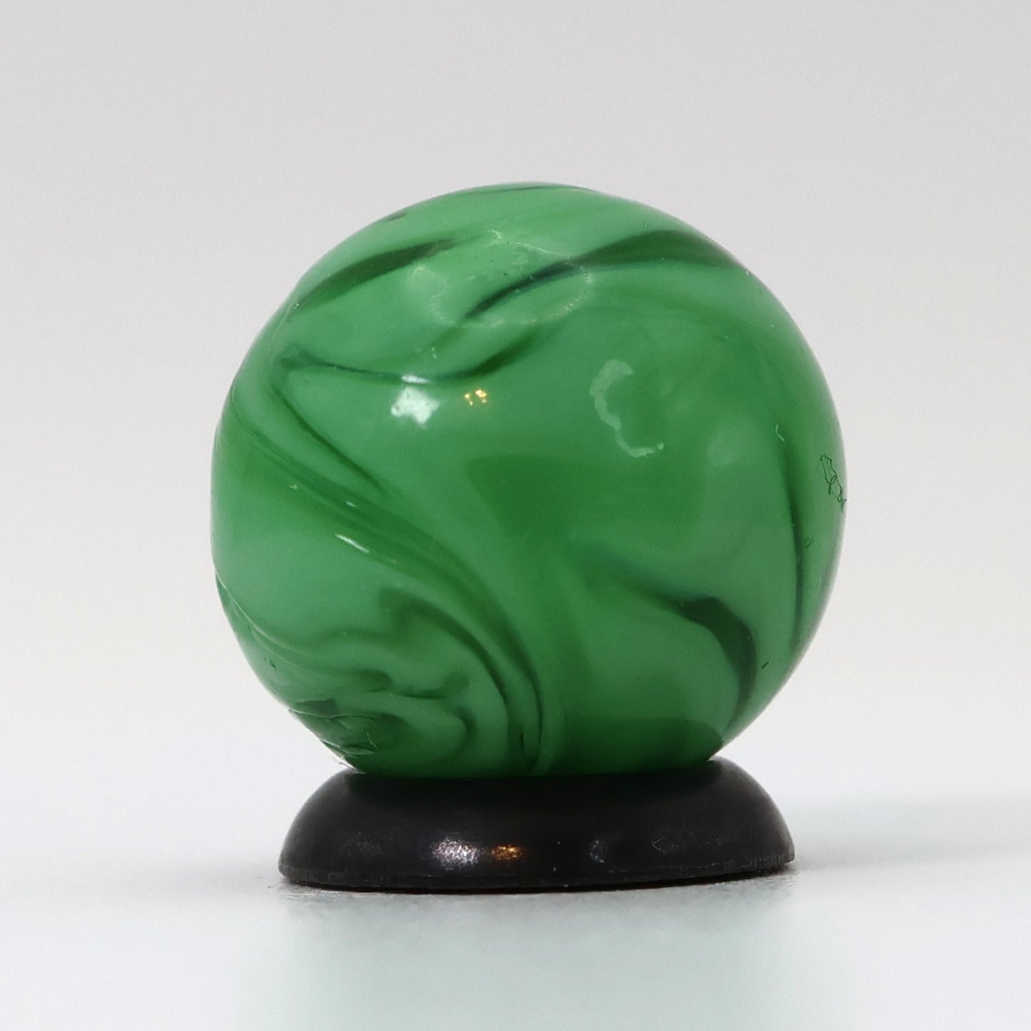 5/8" Vtg Swirl Marble - Busy Pattern Translucent Base w Green Ribbons M-