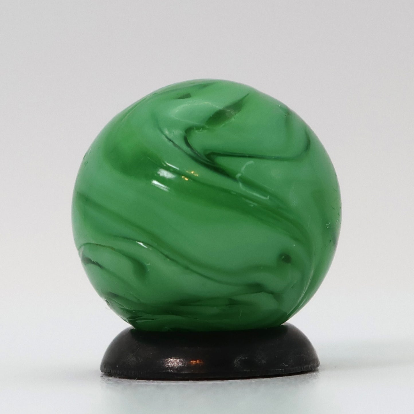 5/8" Vtg Swirl Marble - Busy Pattern Translucent Base w Green Ribbons M-