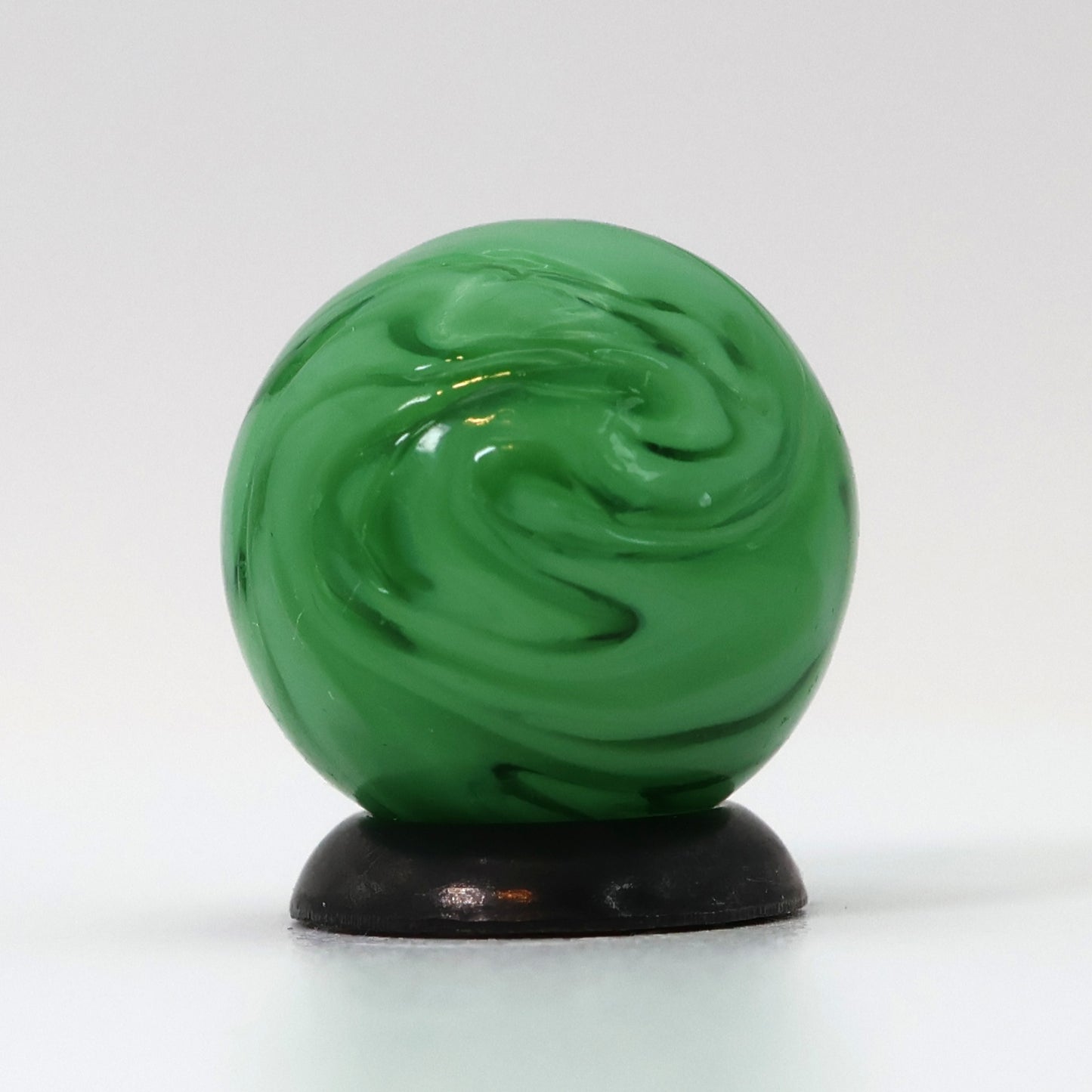 5/8" Vtg Swirl Marble - Busy Pattern Translucent Base w Green Ribbons M-