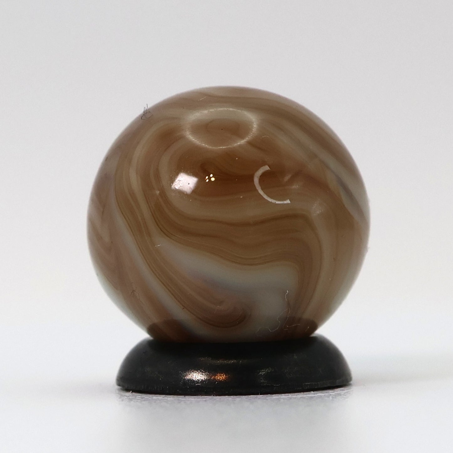 VINTAGE 5/8" Swirl Marble Translucent brown & white ribbons in clear base M-