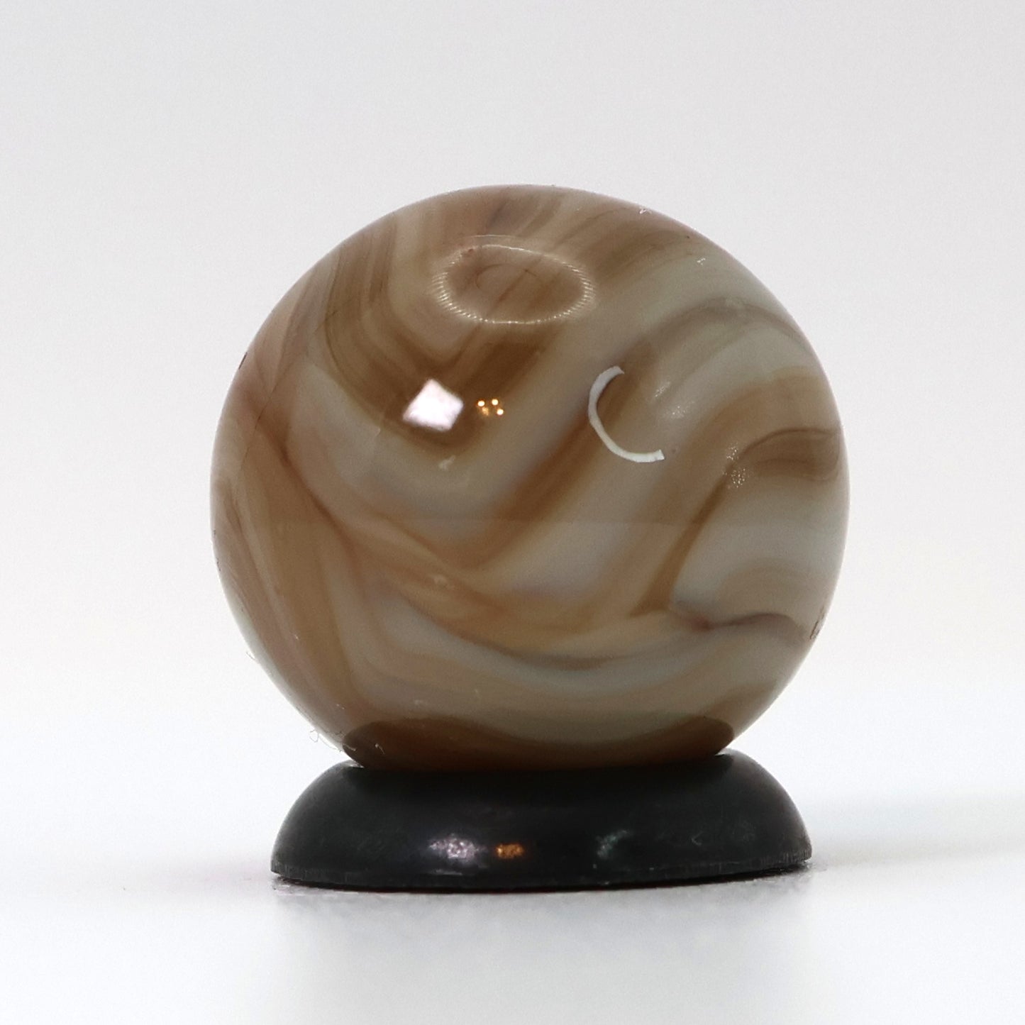 VINTAGE 5/8" Swirl Marble Translucent brown & white ribbons in clear base M-