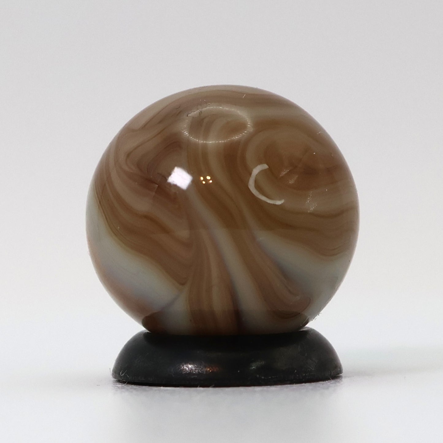 VINTAGE 5/8" Swirl Marble Translucent brown & white ribbons in clear base M-