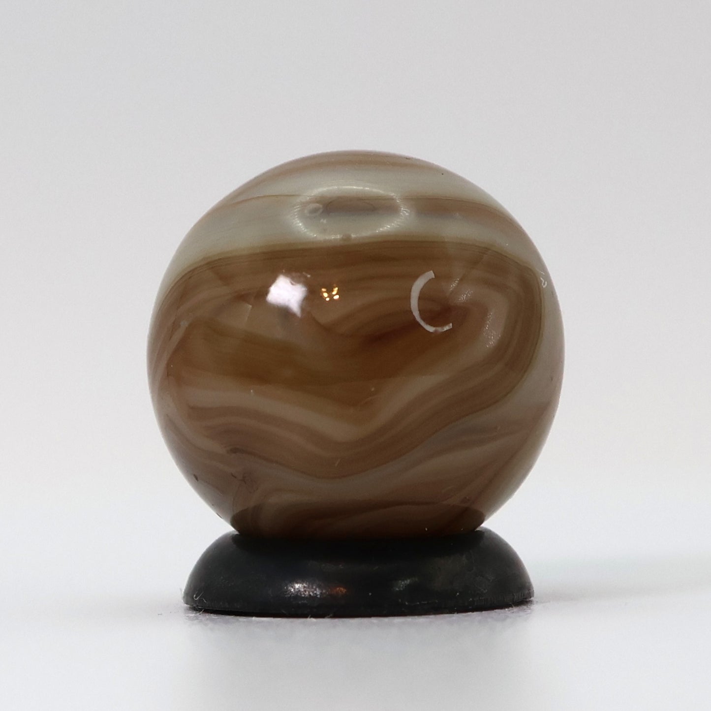 VINTAGE 5/8" Swirl Marble Translucent brown & white ribbons in clear base M-