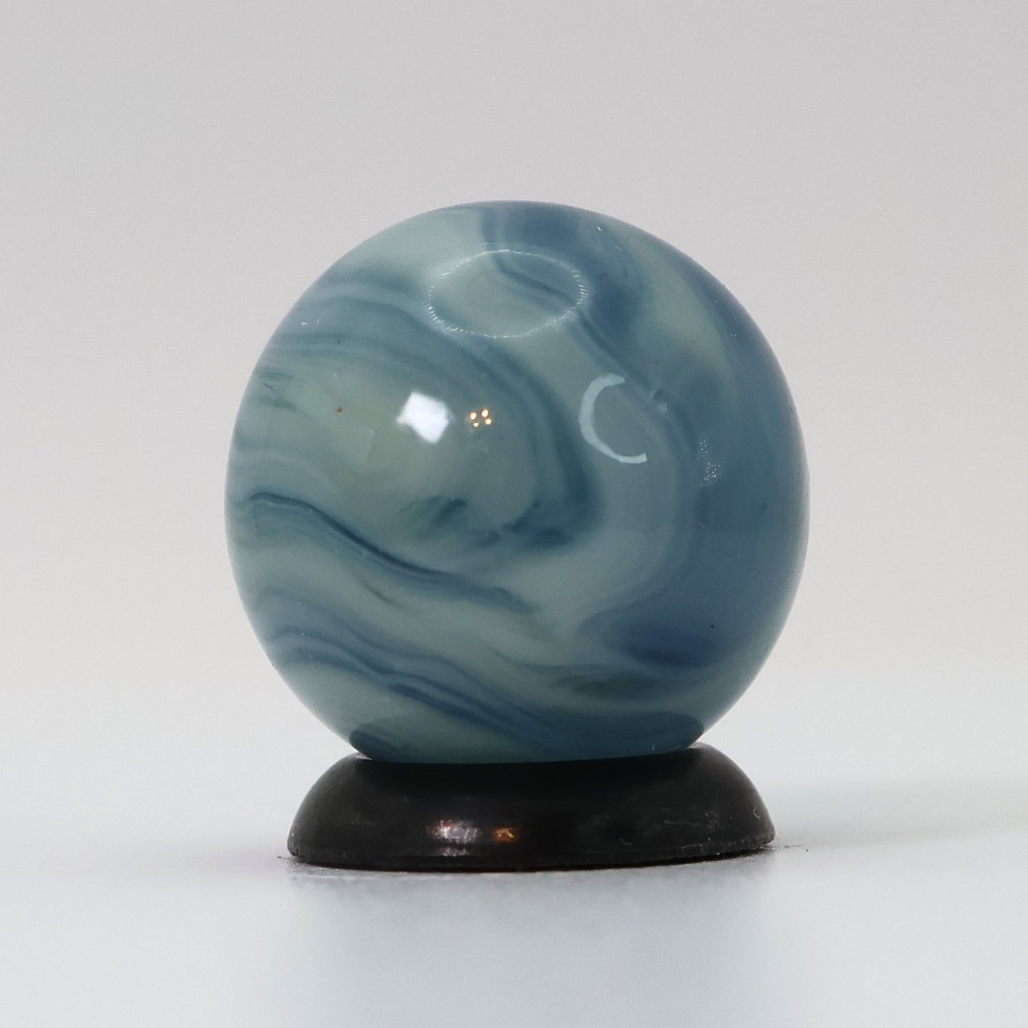 5/8" Busy Swirl Marble translucent blue base with white ribbons M-
