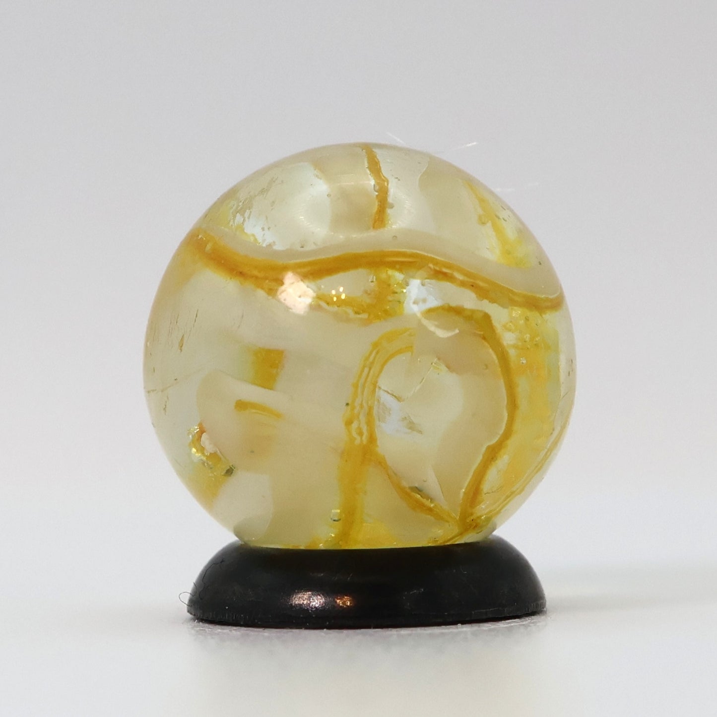 5/8" VINTAGE Veiligglas Marble Orange & White Ribbons UV MINT