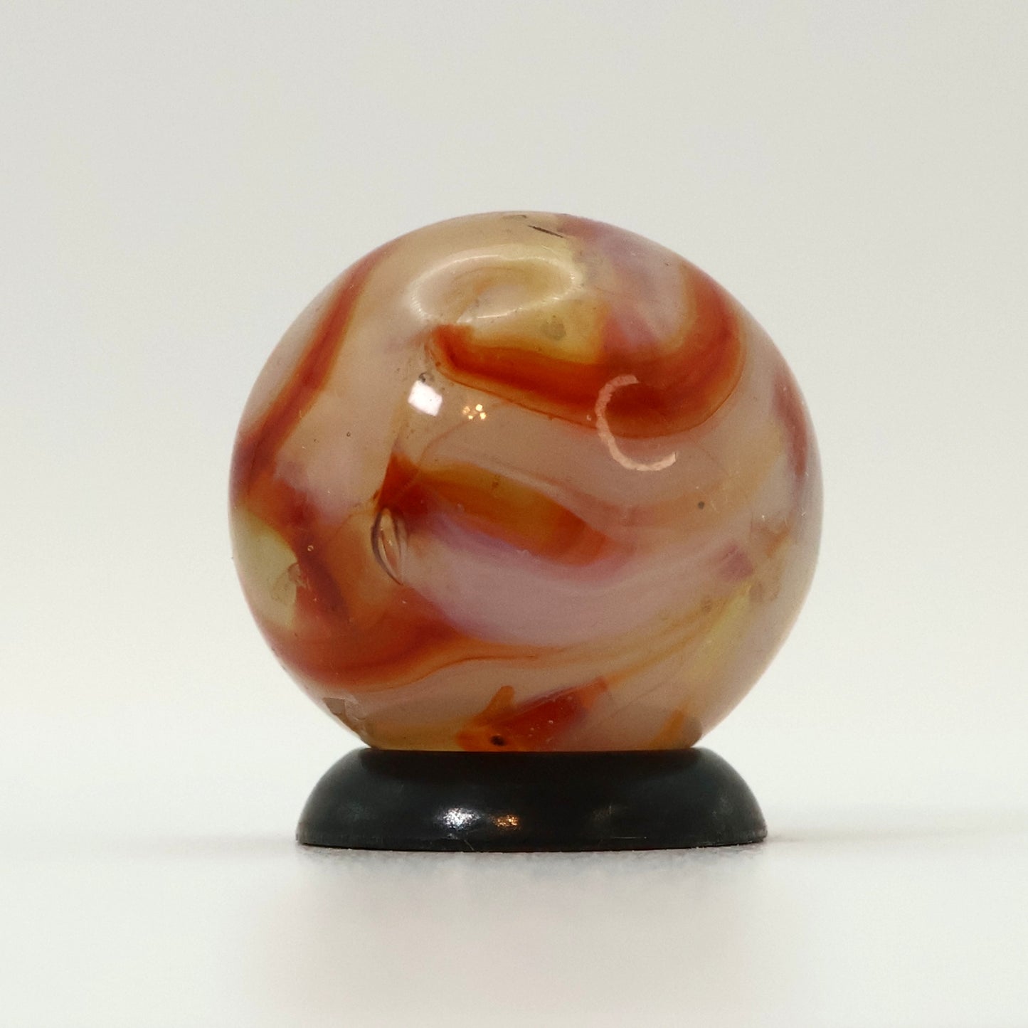 5/8" Gorgeous Vintage Swirl Marble Clear Base with Red & White Ribbons