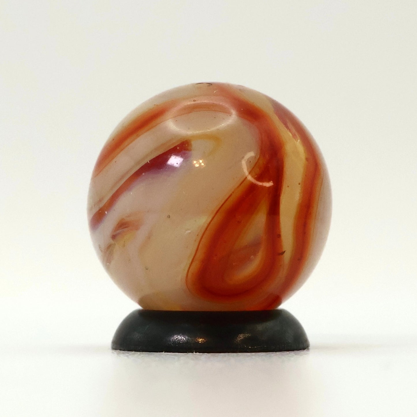 5/8" Gorgeous Vintage Swirl Marble Clear Base with Red & White Ribbons