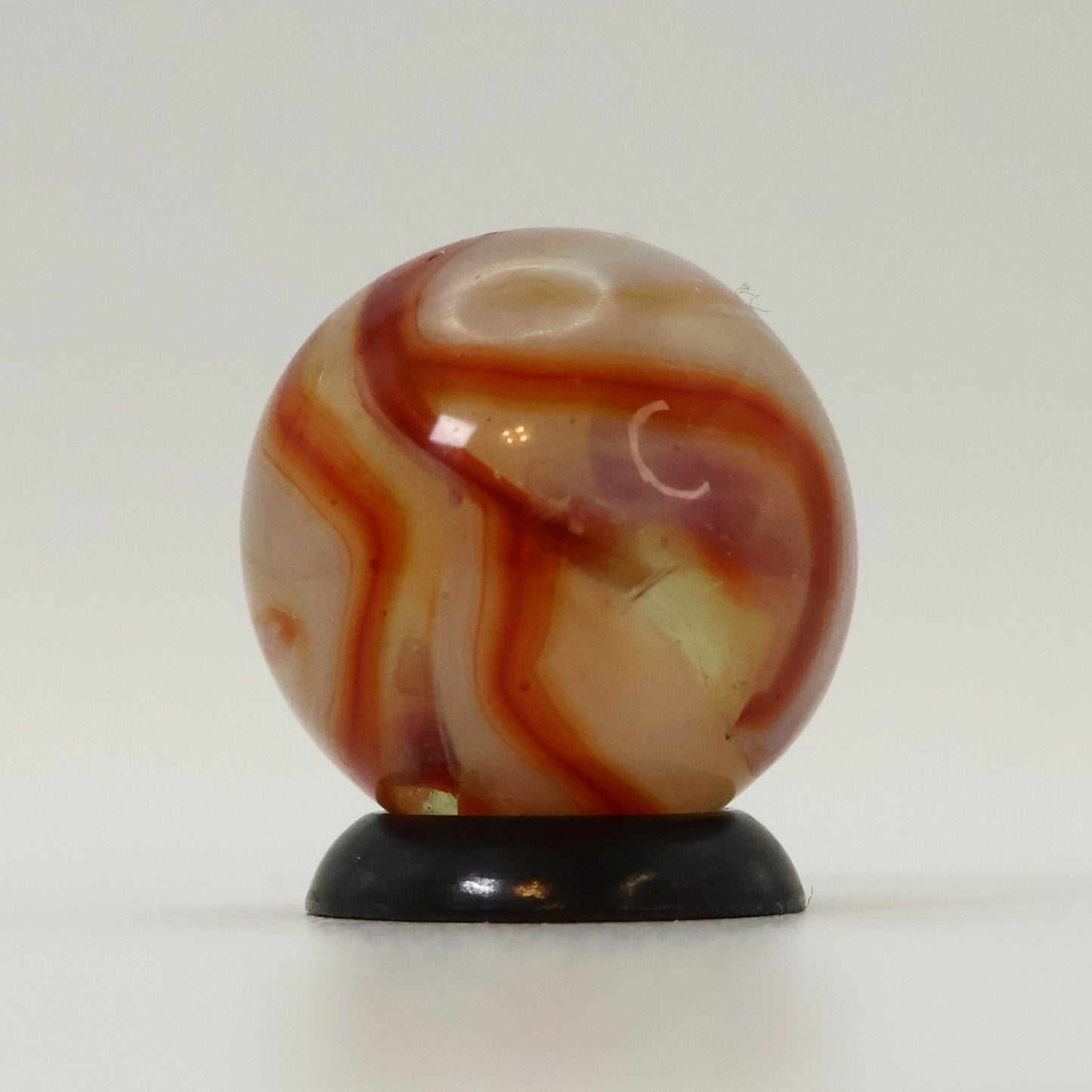 5/8" Gorgeous Vintage Swirl Marble Clear Base with Red & White Ribbons