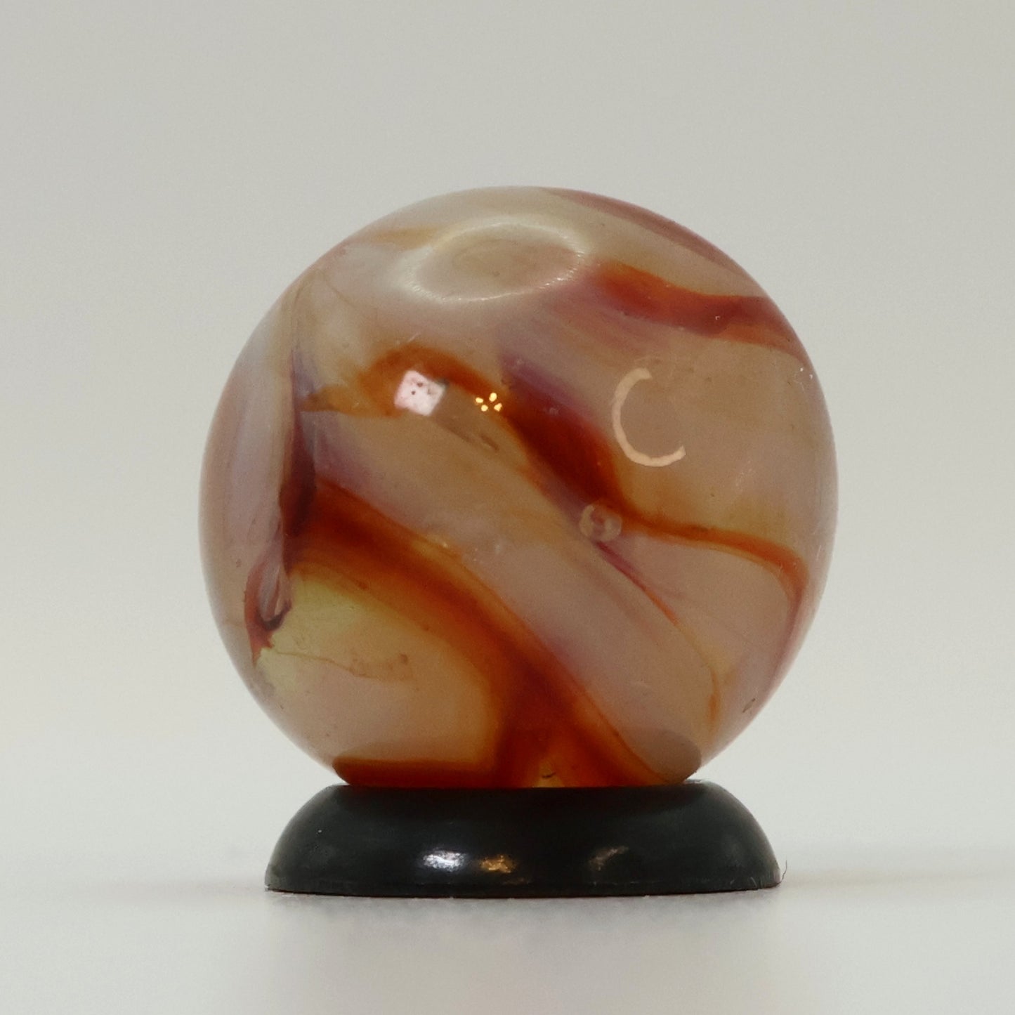 5/8" Gorgeous Vintage Swirl Marble Clear Base with Red & White Ribbons