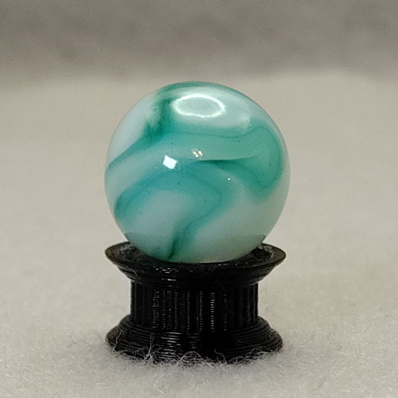 16.5mm Translucent Teal & White Swirl Marble, Ravenswood? Champion? NM+