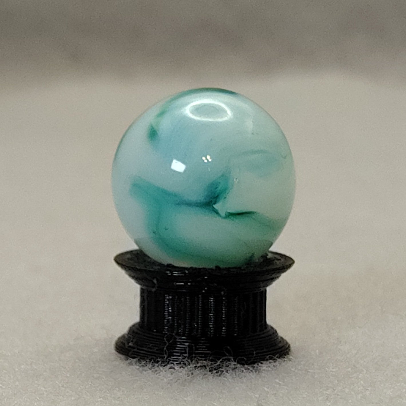 16.5mm Translucent Teal & White Swirl Marble, Ravenswood? Champion? NM+