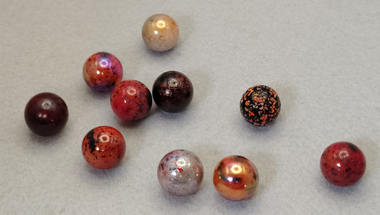 10pk of various 5/8" Vacor speckled marbles red white black NM+ to M