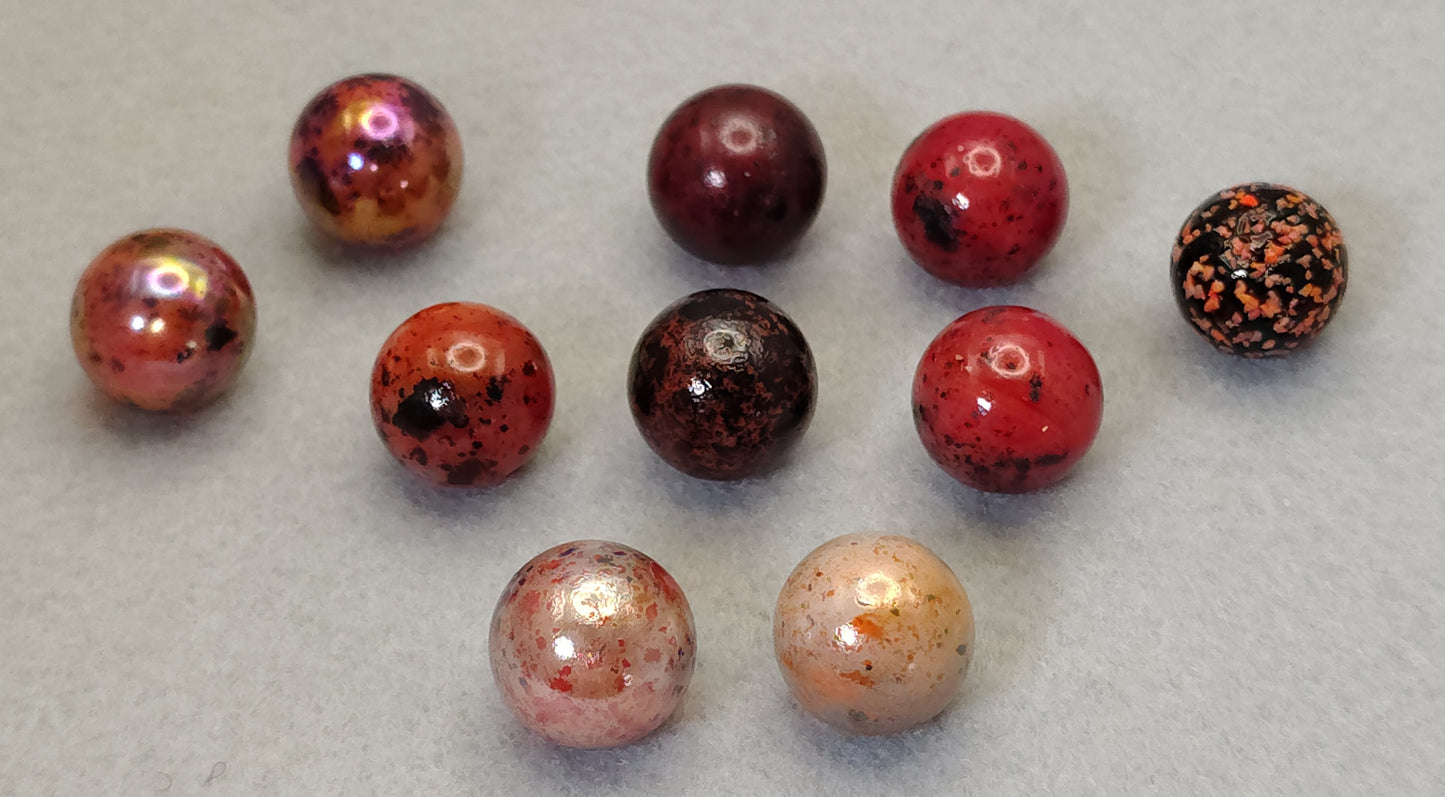 10pk of various 5/8" Vacor speckled marbles red white black NM+ to M