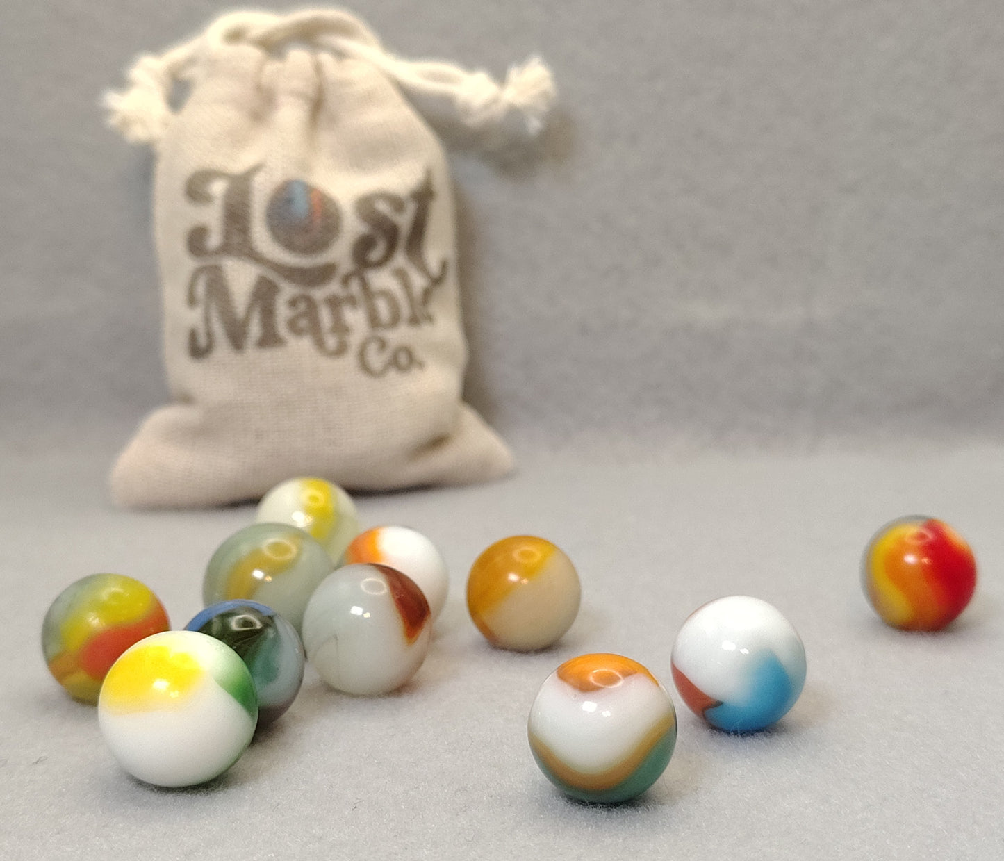 11pk Vitro Agate Marbles w/Retro Colors, some sea tumbled (5/8-0.70") NM- to NM+