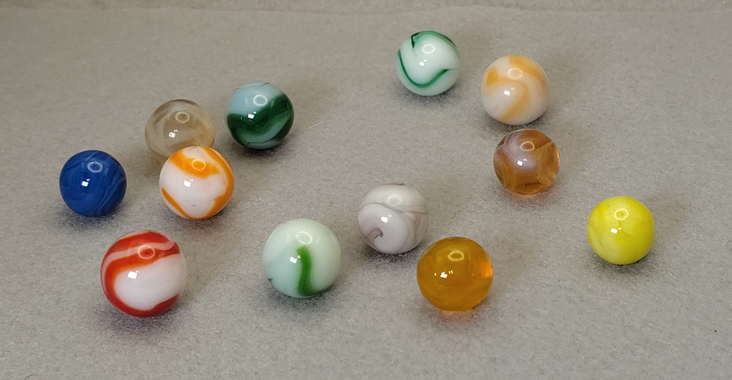 12pk random mix of Vintage Swirl Marbles 13.5-16mm NM+ to M