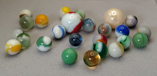 25pk Vintage Assorted Uranium Marbles NM- to M 5/8"-shooters