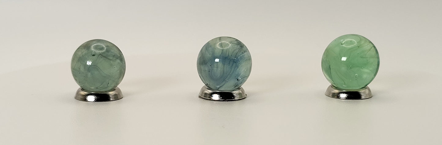 3 pack of Gorgeous Wire Pull Marbles MINT 14-15mm Blue/Green