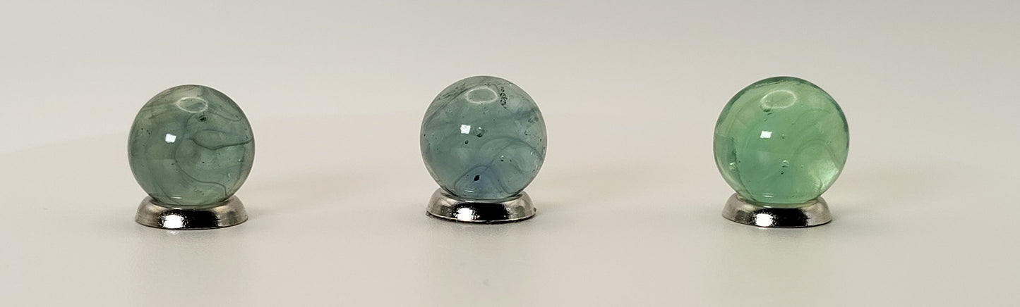 3 pack of Gorgeous Wire Pull Marbles MINT 14-15mm Blue/Green