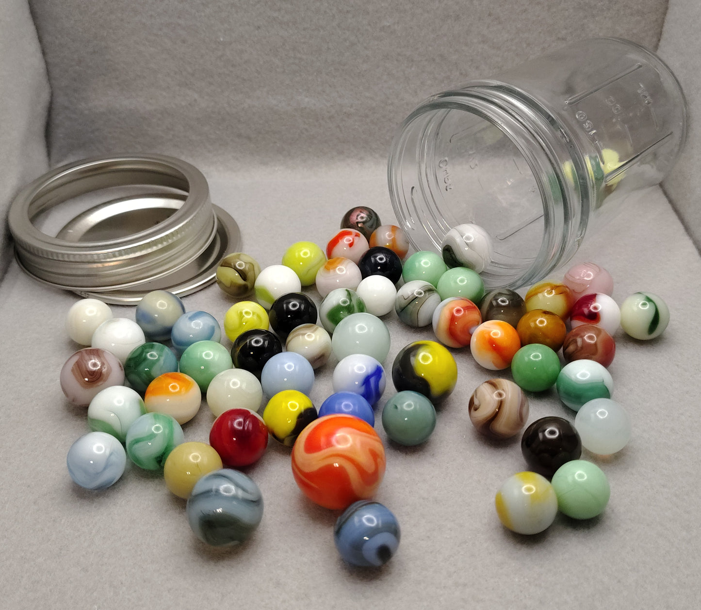 ~60 Swirl Marbles- 99% JABO in Jelly Jar MINT