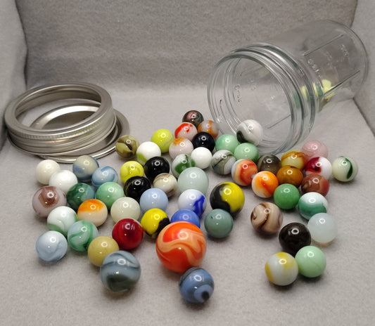 ~60 Swirl Marbles- 99% JABO in Jelly Jar MINT