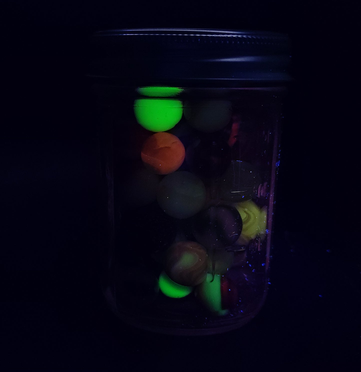 ~60 Vintage Marbles in a jelly jar see desc for makers NM-M