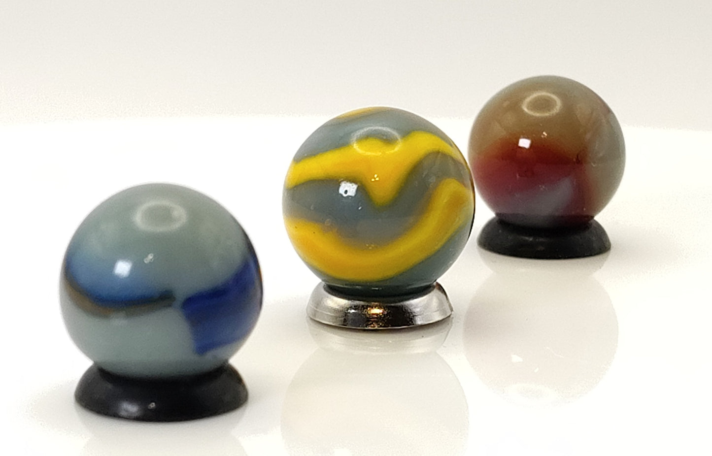 3pk Peltier Rainbo Marbles Grey Base Orange Blue Red NM- to NM+