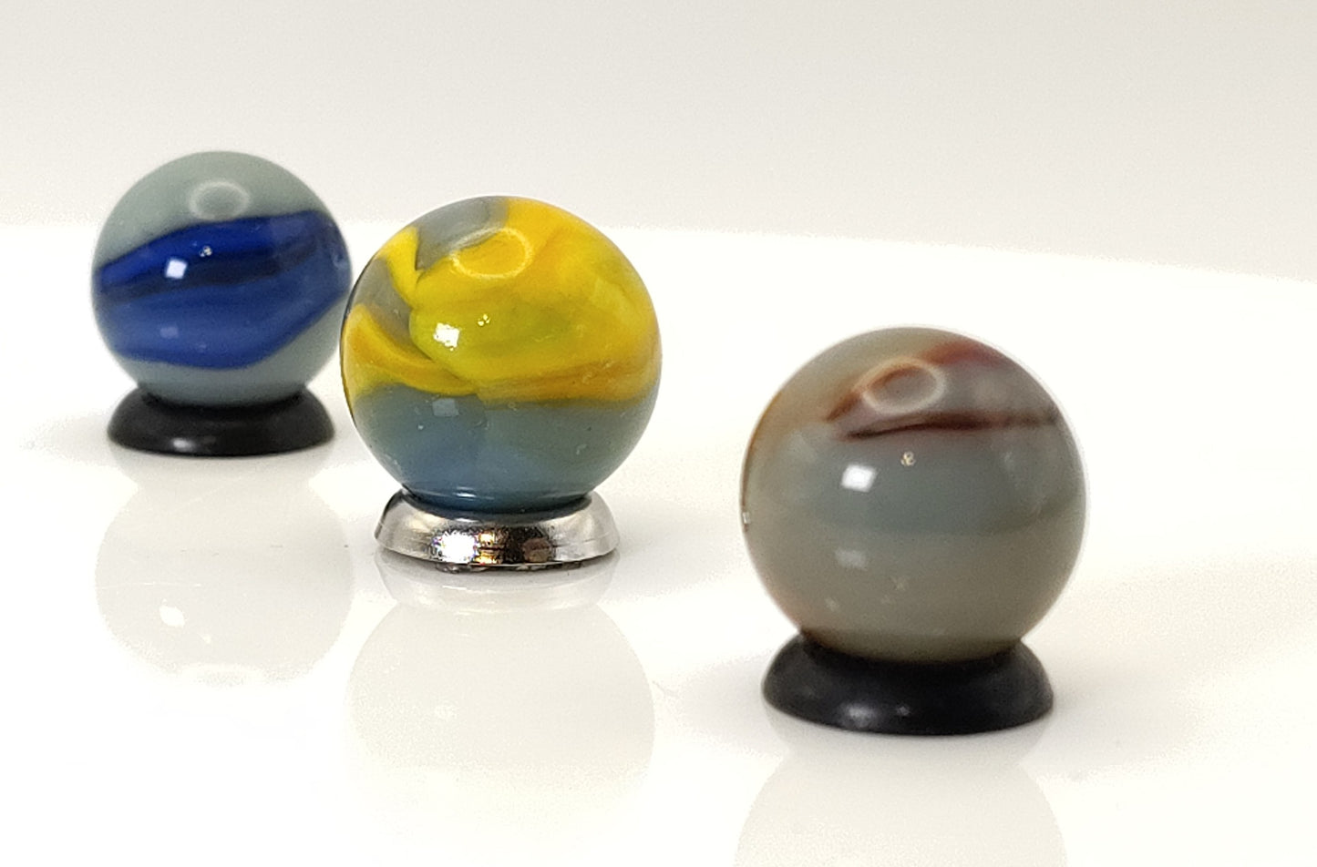 3pk Peltier Rainbo Marbles Grey Base Orange Blue Red NM- to NM+