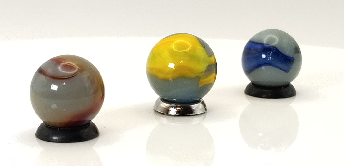 3pk Peltier Rainbo Marbles Grey Base Orange Blue Red NM- to NM+