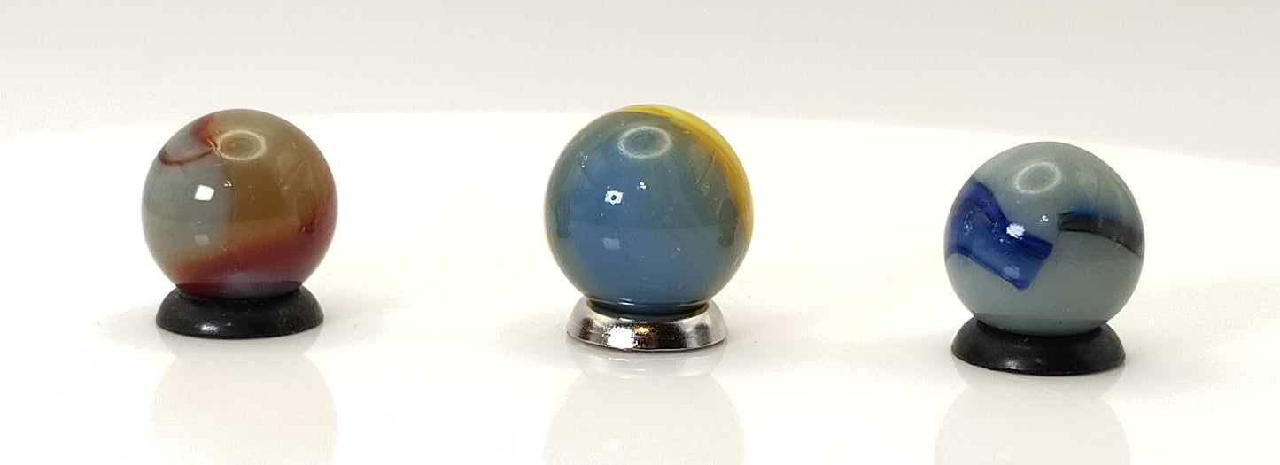 3pk Peltier Rainbo Marbles Grey Base Orange Blue Red NM- to NM+