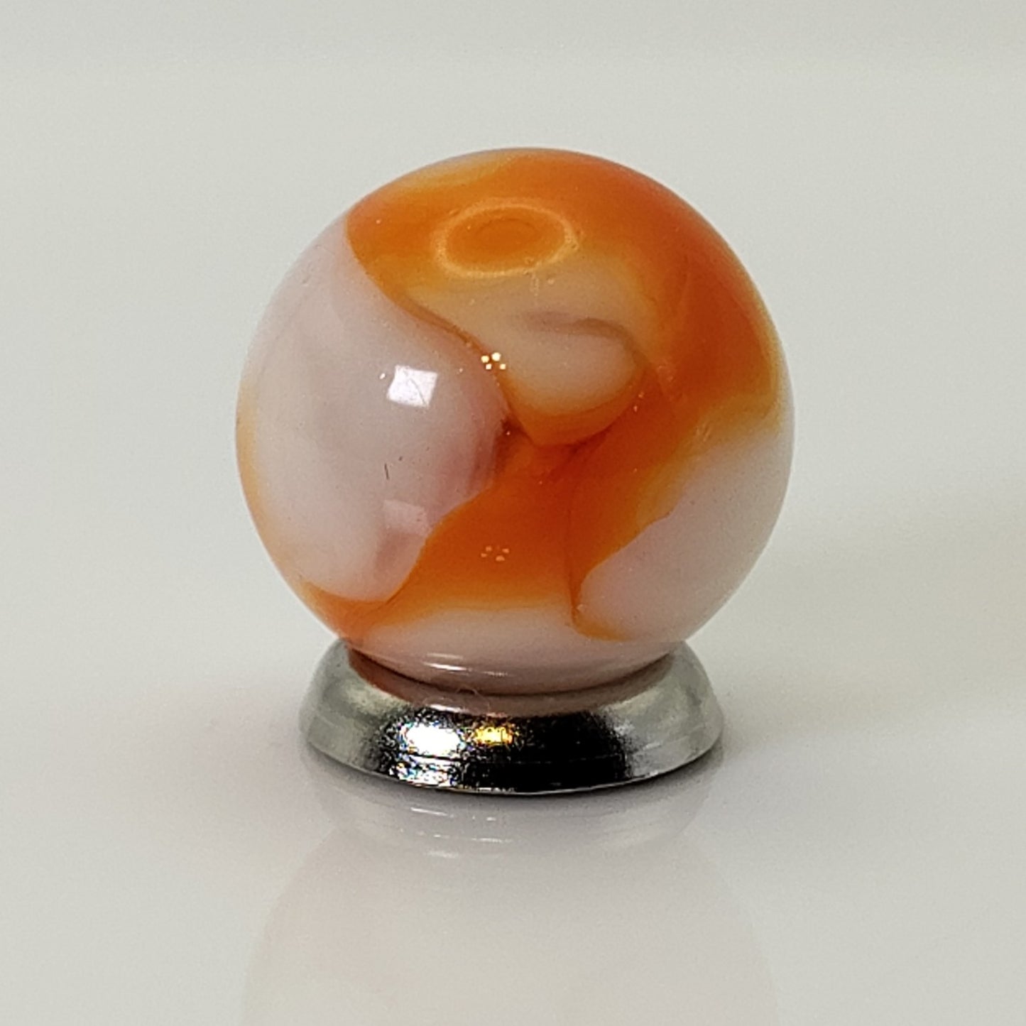 5/8" Swirl Marble Orange & White on Clear Base UV Mint