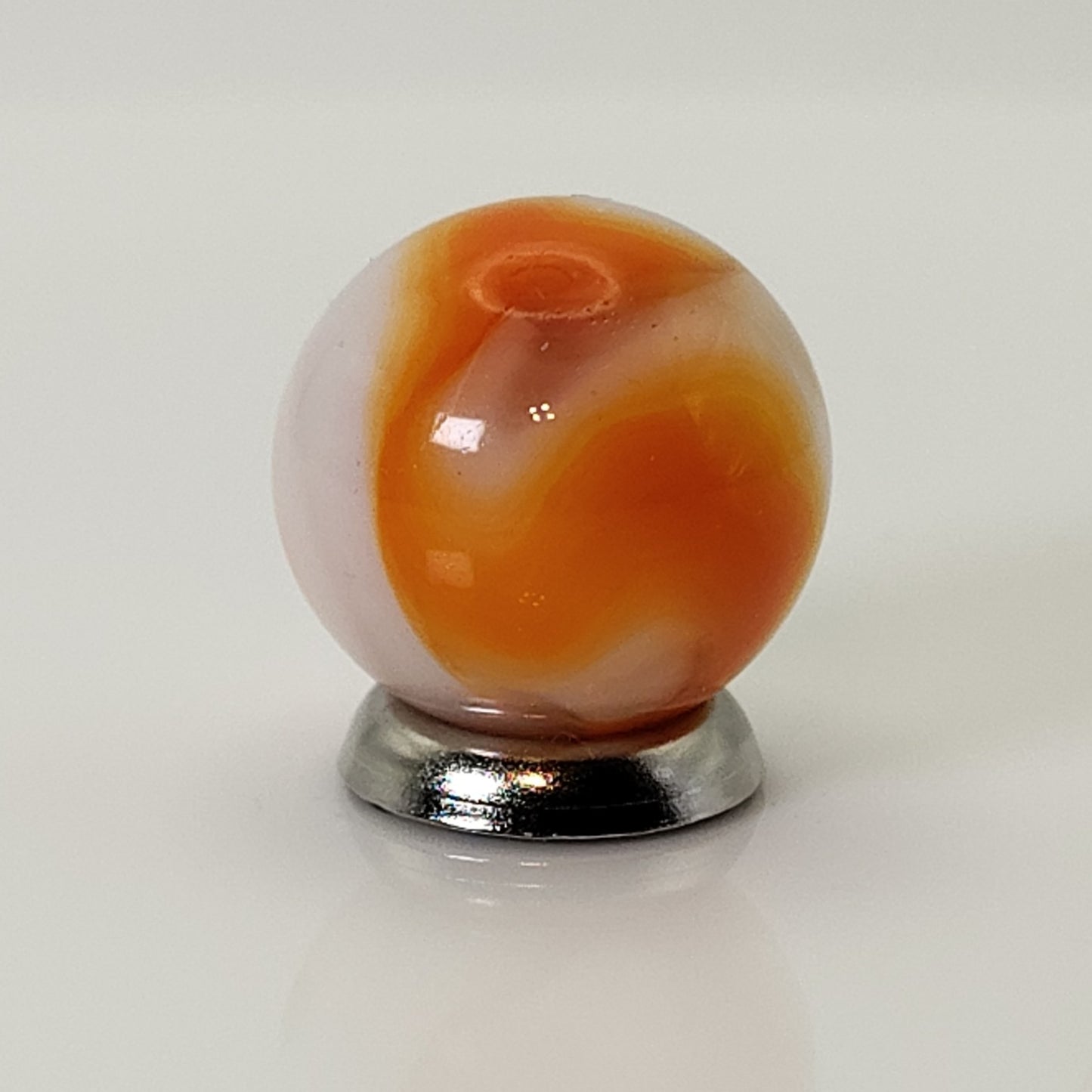 5/8" Swirl Marble Orange & White on Clear Base UV Mint